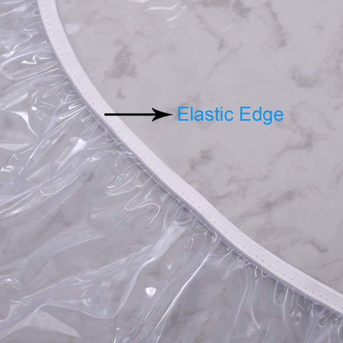 Clear Round Vinyl Fitted Tablecloth - Waterproof Oilcloth Heavy Duty Elasticized Table Cover for Round Table
