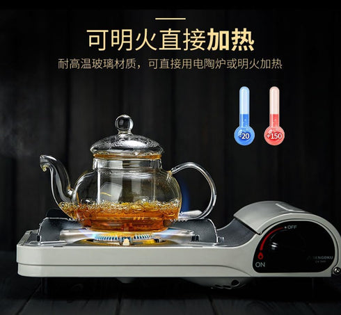 Glass Teapot 20oz with Infuser, Borosilicate Kettle Set for Loose Tea, Stovetop and Microwave Safe