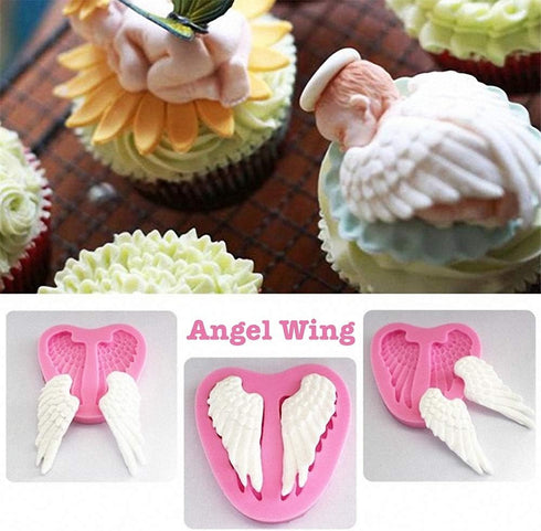 HiParty 3Pcs/Set Mini Angel Baby & Wings Fondant Molds, Silicone Cake Decorating Tools for Baby Shower