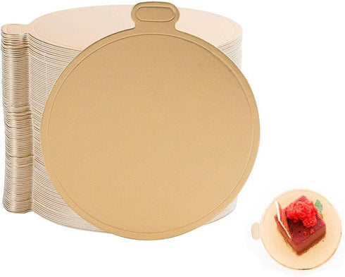 100-Pack Gold Mini Cake Base Boards, Mousse Cake Cardboard Set, Ideal for Dessert Buffet, Wedding, Parties, Catering
