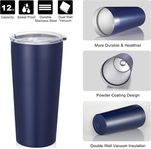 VEGOND 20oz Tumbler Bulk with Lid and Straw - Stainless Steel Vacuum Insulated Travel Mug, Navy Blue