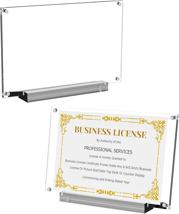 Boloyo Acrylic Business License Display Frame, 8.5 inch 1PC Clear Display Stand
