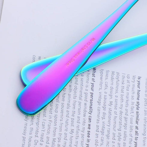 Color ME Rainbow Soup Spoons, Set of 10 Round 18/10 Stainless Steel Spoons