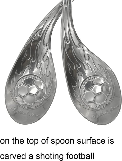 2Pcs Cereal Spoon 18/10 Stainless Steel Soup Spoon with Soccer Shape Embossed, 6.69inch Service Spoon and Bottle Opener