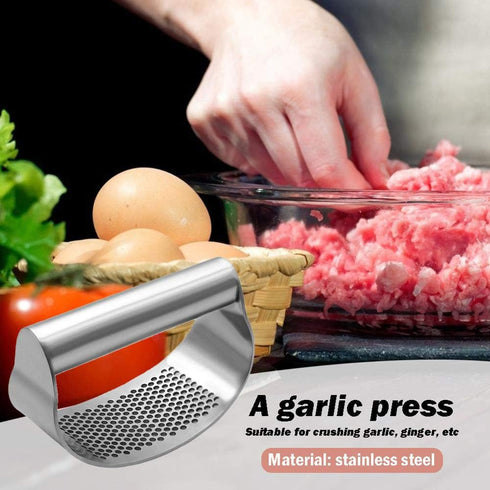 Garlic Press Rocker Stainless Steel, Fruit Crusher with Comfortable Handle, Easy Use & Clean Kitchen Tool