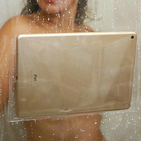 Fangkun iPad Mount Clear Shower Curtain Liner - 4 Touch-sensitive Pockets, Bathroom Storage Bag 32 x 72 inches