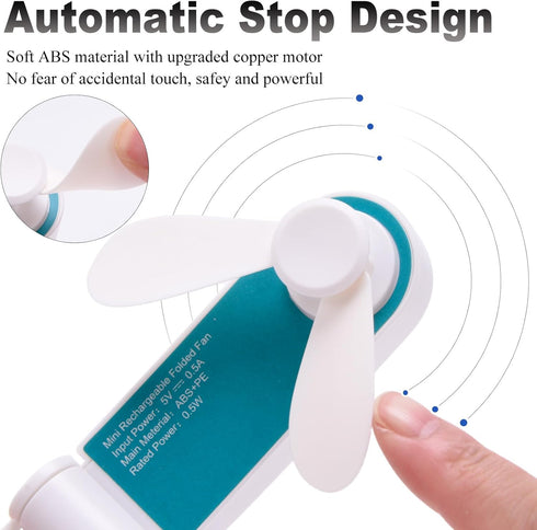 Personal Handheld Fan, Mini Portable Pocket Fan, USB Rechargeable for Home, Sports, Outdoor Travel, 2 Speed (Turquoise)