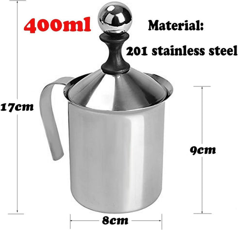 HOMEGOAL Chocolate(14-Ounce/400ml) Milk Frother, Stainless Steel Manual Milk Foamer, Handheld Coffee Milk Frothing