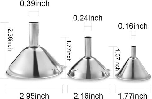 Stainless Steel Funnel Set - 3 Large Small Food Grade Mini Metal Kitchen Funnels for Transferring Oils, Liquids,
