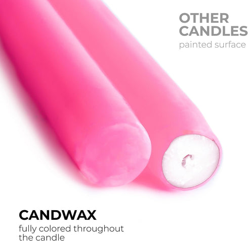 CANDWAX 8 inch Pink Taper Candles - Set of 4 Dripless and Smokeless Unscented Slow Burning Candle Sticks