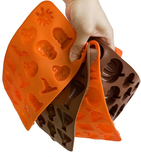 5PCS Halloween Themed Silicone Molds, 70 Cavity 3D Skeleton Pumpkin Ghost Bat Shapes for Baking