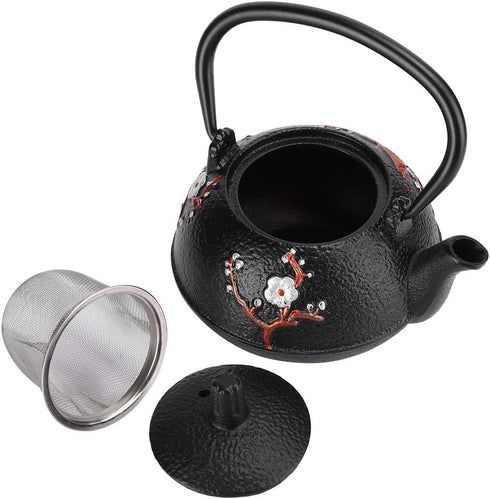 Teapot Stovetop Tea Kettle with Infuser, Uncoated Japanese Cast Iron, Black, 10 oz