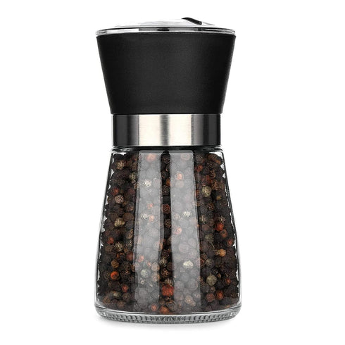 Manual Refillable Pepper Grinder - 6 Oz Glass Grinders for Pepper, Salt & Spices, Adjustable Rotor with 5 Settings
