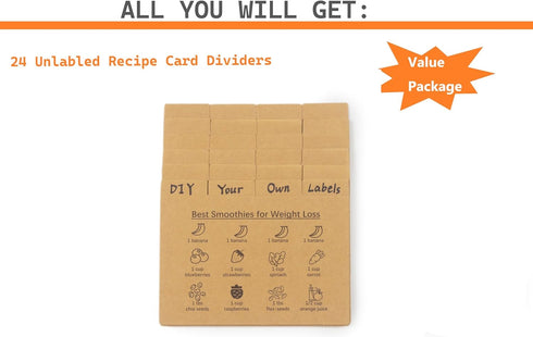 Recipe Card Dividers 4x6 with Tabs (Set of 24) includes Printed Cooking Tips Recipe Box Dividers Made of Thick Cardstock Best Kitchen Gift (Kraft) by PINKEESEA