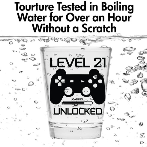 Level 21 Unlocked - Birthday Shot Glass for Celebrating Turning Twenty-One, Gifts for Him or Her