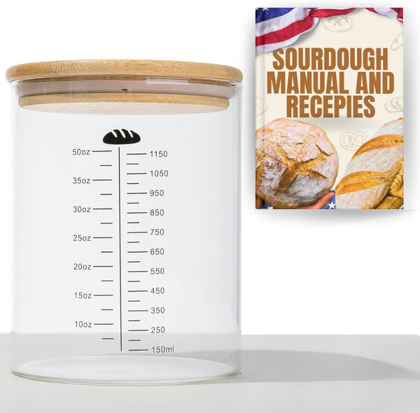 Yayacol 50oz Sourdough Starter Jar Glass with Recipes, Sourdough Starter Kit, Large Capacity
