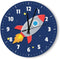 Round Wood Wall Clock, Rocket Ship Outer Space Design for Kids Room, Battery Operated, No Sound