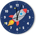 Round Wood Wall Clock, Rocket Ship Outer Space Design for Kids Room, Battery Operated, No Sound