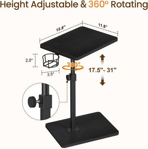 360 11.8" 15.8" 31" Giikin Side Table, Swivel & Height Adjustable TV Trays for Eating on Couch, Sofa Armrest TV Tray