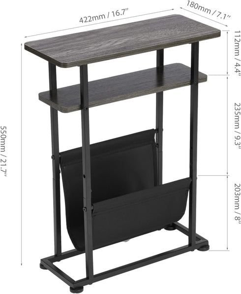 Narrow Small Side Table for Small Spaces - Slim End Table with Magazine Rack - Narrow End Table Living Room Couch Side