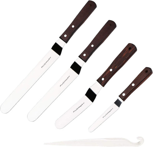 4 PCS Cake Decorating Icing Spatula Set with 4, 6, 8 & 10 Inch Stainless Steel Blades, Wood Handle Frosting Tools