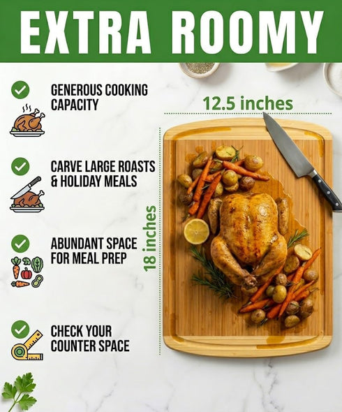 18" Greener Chef Luxury Bamboo Cutting Board (Extra Large) with Vertical Grain Strength Technology - Non Toxic