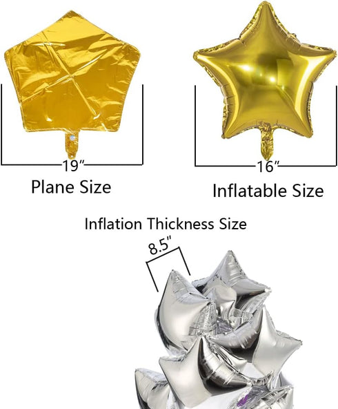Pack of 20 Star Foil Mylar Helium Balloons, 18" Black Gold Big Balloons for Party Decorations
