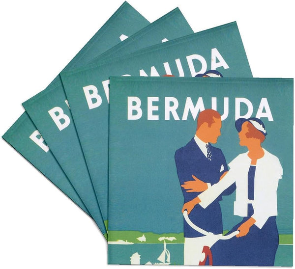3dRose Vintage Bermuda Couple on Bicycle - Ceramic Tile Coasters, Set of 4