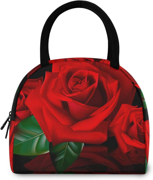 Red Rose Lunch Bag Tote for Women, Insulated Lunch Container