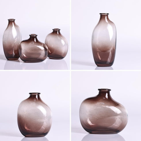 Set 3 of Amber Glass Bud vases, Vintage Small vases for Home Table centerpieces, Wedding Parties, Office, Kitchen