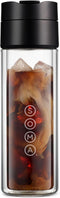 SOMA Double Wall Glass Tea and Coffee Cold Brew Bottle, Black, 12oz (SM18501K)