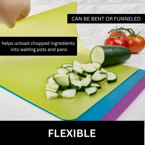 Nicole Home Collection Flexible Cutting Mats Set of 3, BPA-Free Plastic Color-Coded Kitchen Chopping Boards