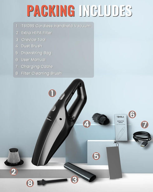 TEMOLA Handheld Vacuum Cordless, 12000Pa Portable Car Vacuum with Brushless Motor, Lightweight Handheld Cleaner
