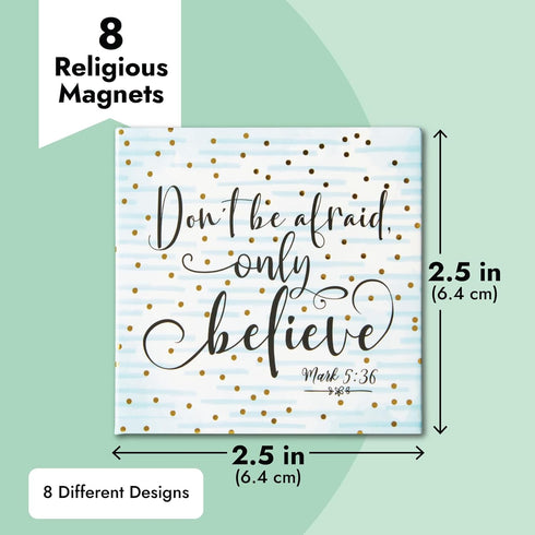 Juvale Inspirational Bible Magnets for Kitchen Decor & Accessories - 8-Pack, 2.5-Inch Square Metal Magnets with Faith