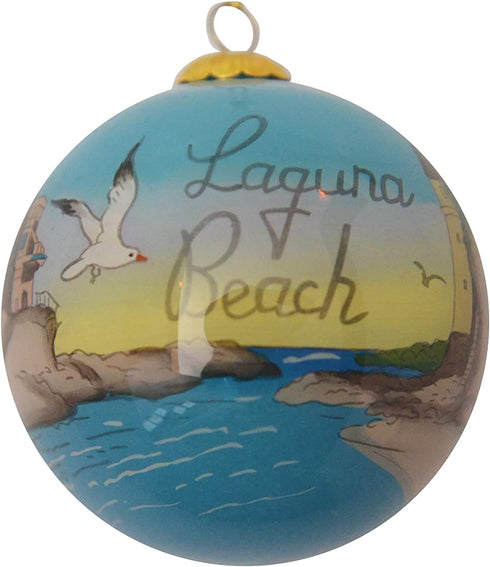 Blown Glass Christmas Ornament | Laguna Beach | Hand Painted Inside | Original Art with Gift Box