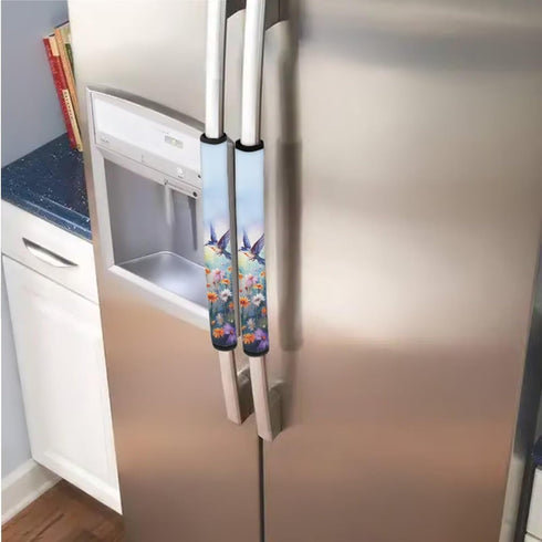 Pack of 6 Refrigerator Door Handle Covers, Anti-Stain Protector for Fridge, Microwave, Oven Decor, Hummingbird Daisy