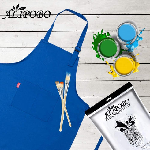 Kids Apron and Chef Hat Set, Adjustable Bib Apron with 2 Pockets for Cooking and Baking (6-12 Year, Blue)