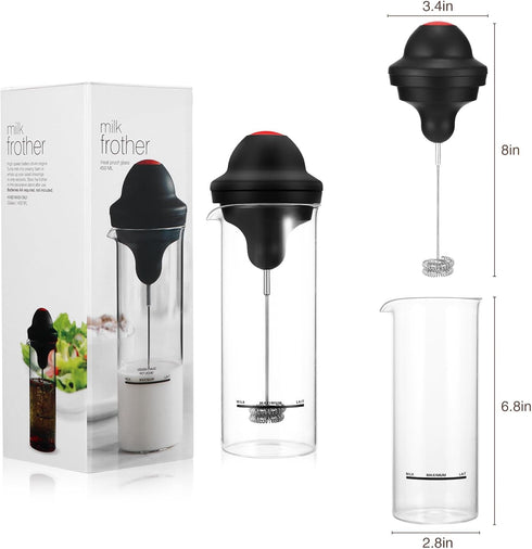 SHANGSKY Milk Frother Handheld with Stand, Battery Operated Coffee Frother for Cappuccino, Latte, Hot Chocolate, 17 oz