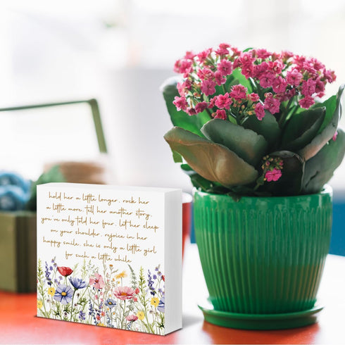 UYVQXA Girl Nursery Decor Nursery Wildflower Wood Sign Hold Her a Little Longer Wooden Box Sign Baby Girl Room Table