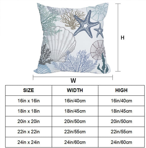 Blue Ocean Waterproof Outdoor Pillow Covers 18x18 Inch Set of 2, Nautical Coastal Starfish Coral Shell Conch Throw