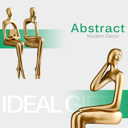 3pcs Gold Decor Thinker Statue, Resin Abstract Man Cutout Art Action Statue Coffee Table Decor for Home Living Room