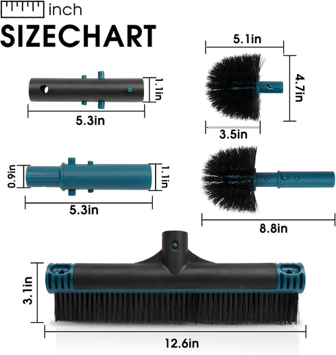20" 2 1 Swimming Poolvio in Pool Brush Head for Pool, Heavy Duty Scrub Brush with EZ Clip & Wavy Nylon Bristles