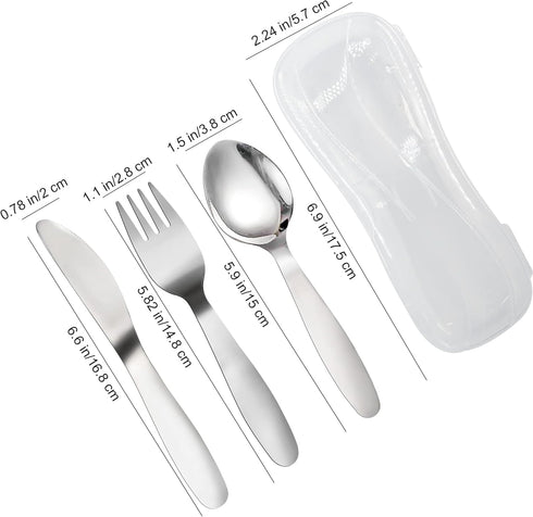 VANRA 3 Pieces Children Fork Spoon Knife Set with Travel Case, 18/8 Stainless Steel Kids Silverware for School