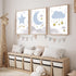 LUHDFYS Cartoon Moon and Stars Canvas Wall Art Print,Scandinavian Style Nursery Decor Poster,Blue Moon and Stars Wall