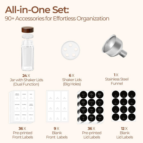 24Pcs (4Oz) ComSaf Glass Spice Jars with Label, Airtight Seasoning Containers with Lid for Home Cooks to Organizing