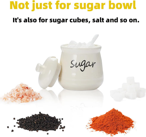 ONTUBE Ceramic Sugar Bowl with Lid and Spoon, 12oz (beige)
