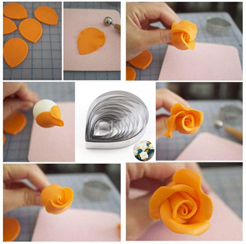 18pcs Gumpaste Flower Mold - Austin Rose Petal Calyx Leaf Cutter Set, Sugarcraft Fondant Modelling Tools for Cake