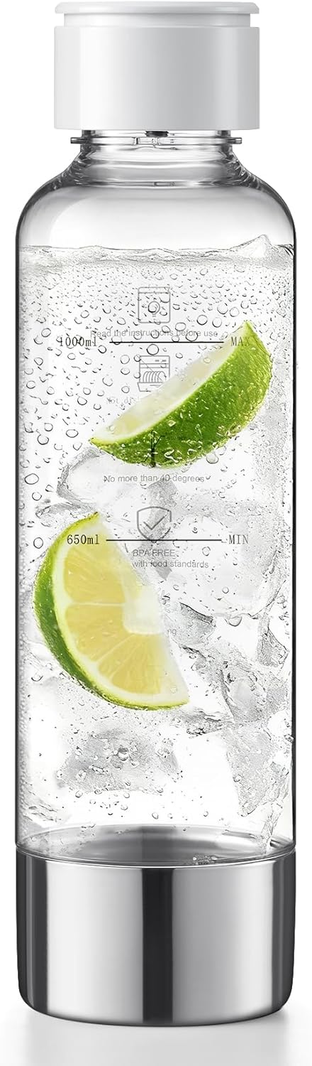 MOKKOM Soda Maker Bottle, 1L Reusable Sparkling Water Bottles, BPA Free PET