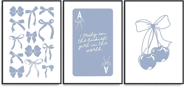 Preppy Blue Bows Canvas Wall Art | Trendy College Apartment Prints, Lucky Girl Syndrome Posters, Aesthetic Girly Wall