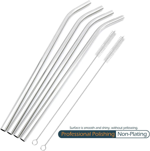 GFDesign Big Drinking Straws, Reusable 12 Inches Extra Long, 9mm Extra Wide, Set of 4 with 2 Cleaning Brushes